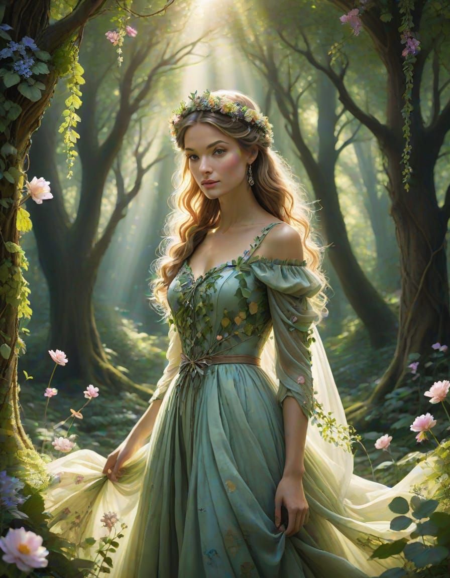 Whimsical Forest Princess in Soft Watercolor Style