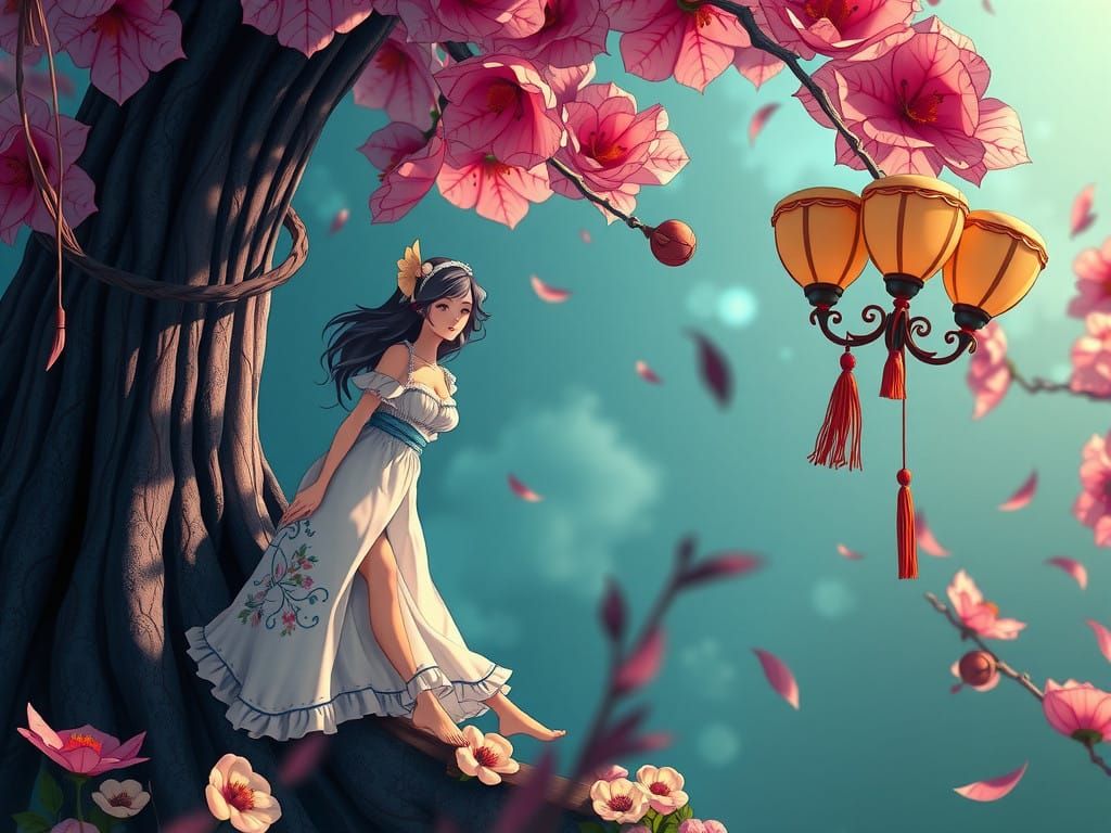 Ethereal Anime Goddess Amidst Blossoming Sakura