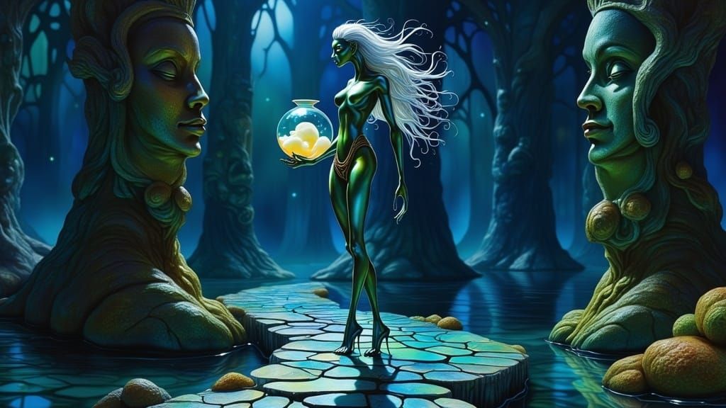 Mystical Forest Landscape with Alien Shamaness, Inspired by...