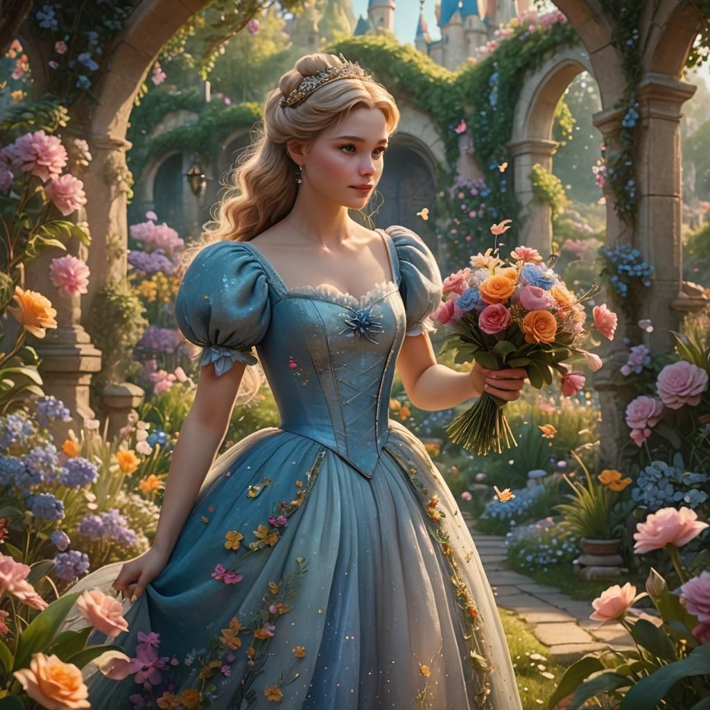 Cinderella in Bloom-Filled Garden: Fantasy Matte Painting