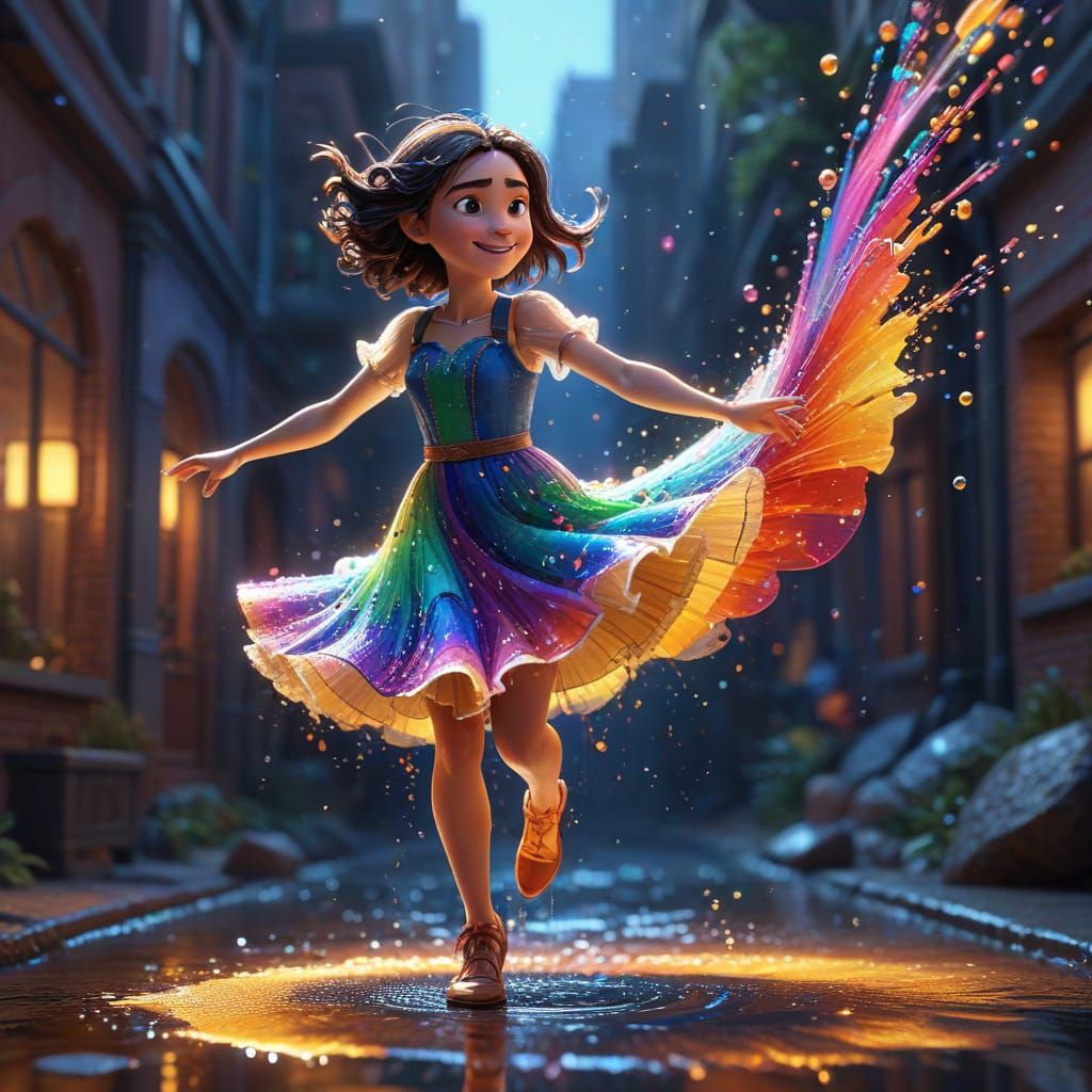 Joyful Girl in Mid-Air Splash