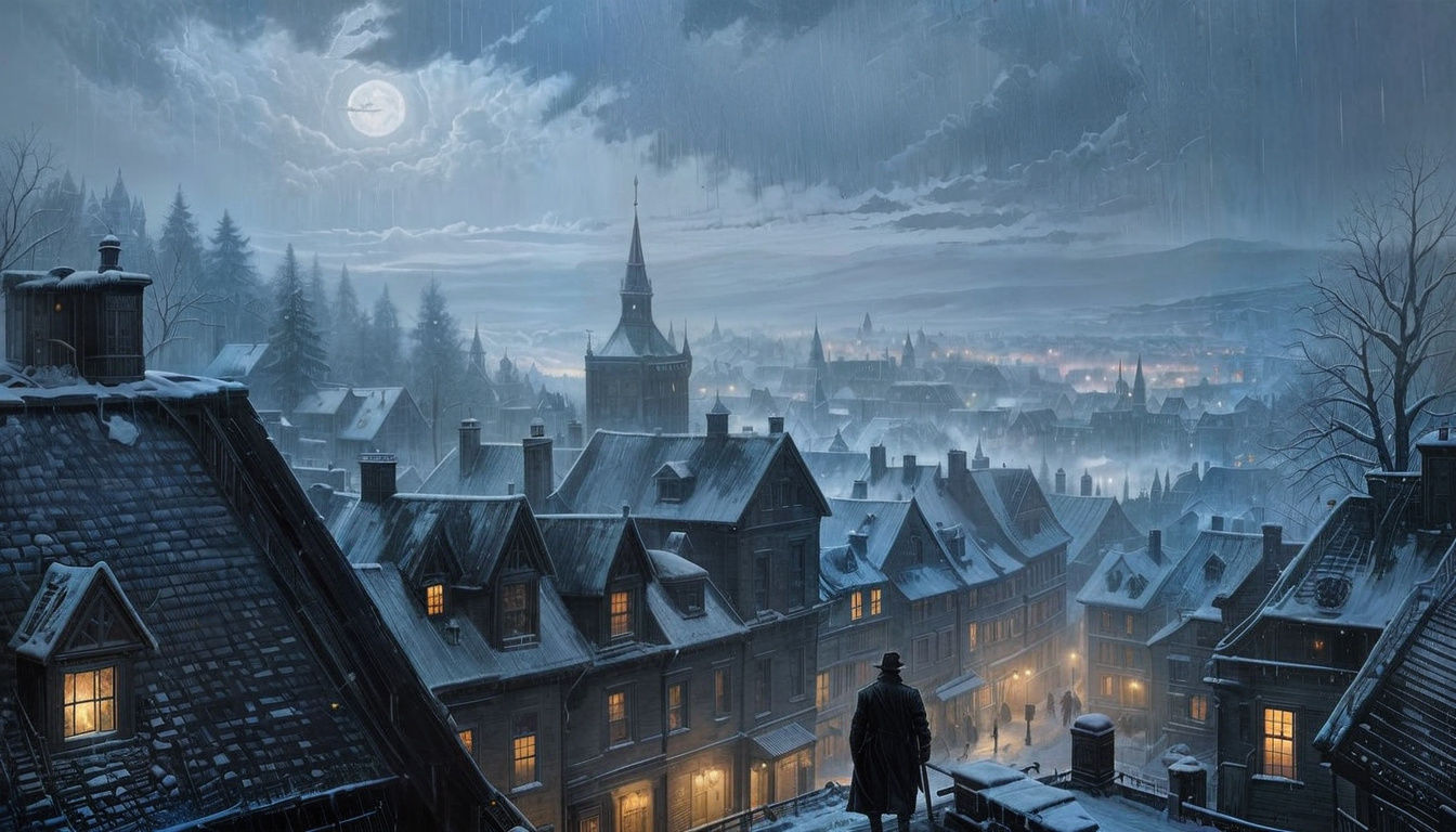 Dark Noir Snowscape in a Vampire Horror Painting