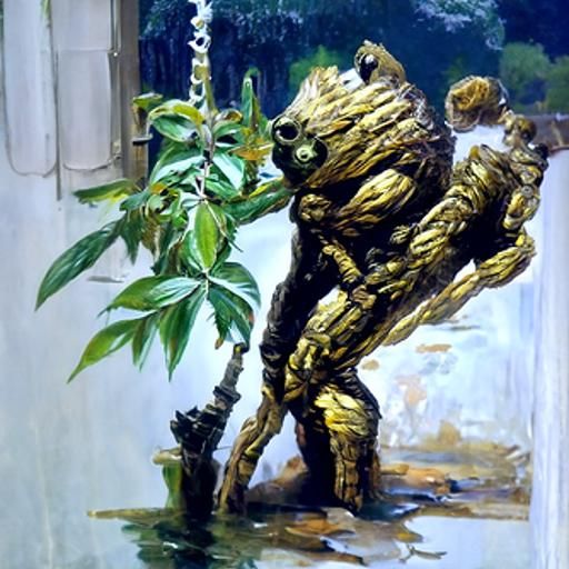 Groot in Gimpsuit: Oil Painting Aesthetic