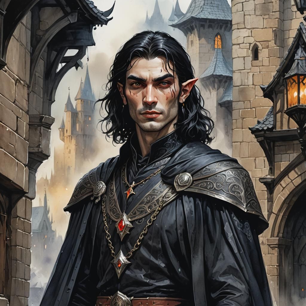 Sinister High Elf Prince in Watercolor Style