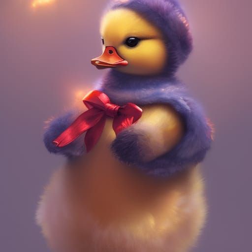 Baby Duck Christmas Portrait in Detailed Digital Art