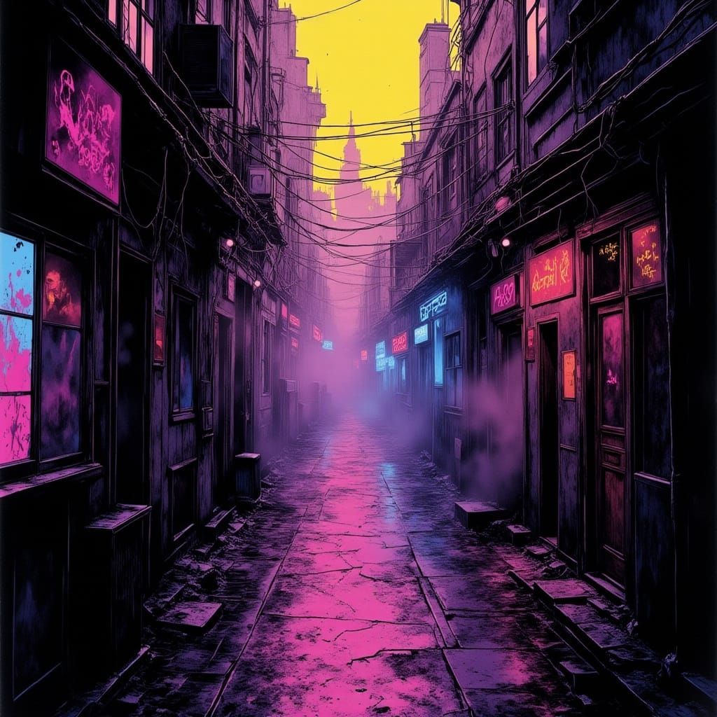 desolate cyberpunk urban alley