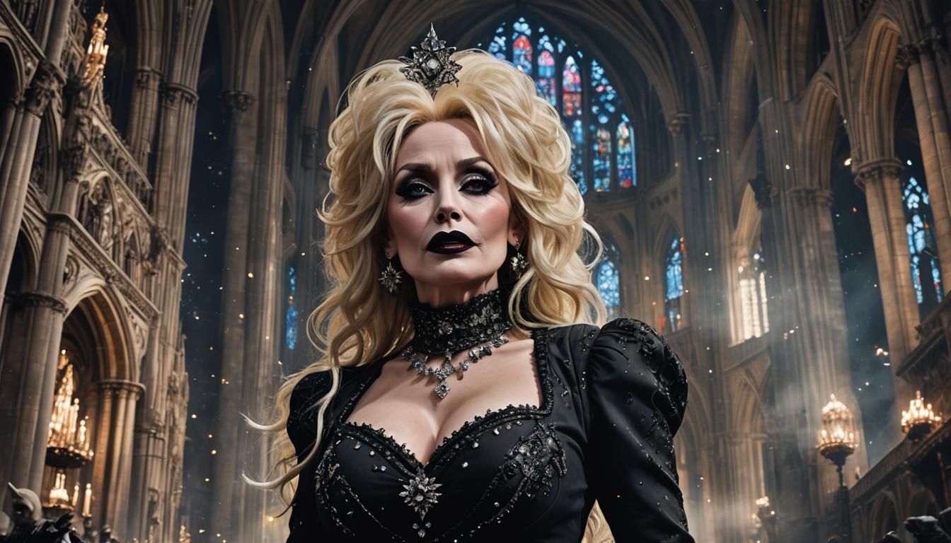 Gothic Burlesque Dolly Parton in Starry Cathedral