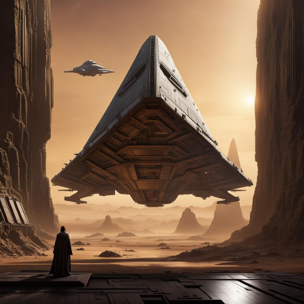 Jedi Knight Confronts Star Destroyer in Matte Painting