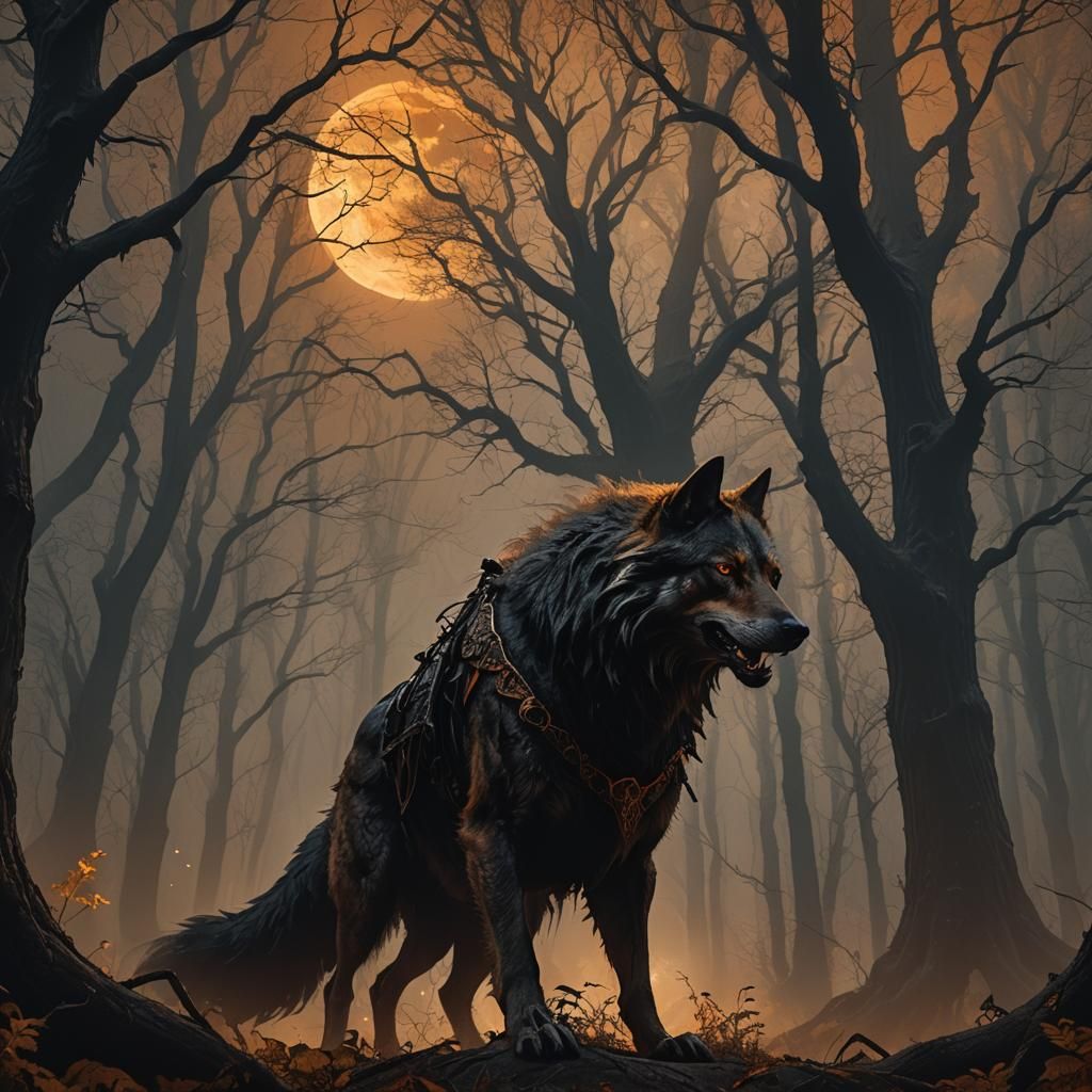Reaper Necromancer on Wolf in Misty Forest