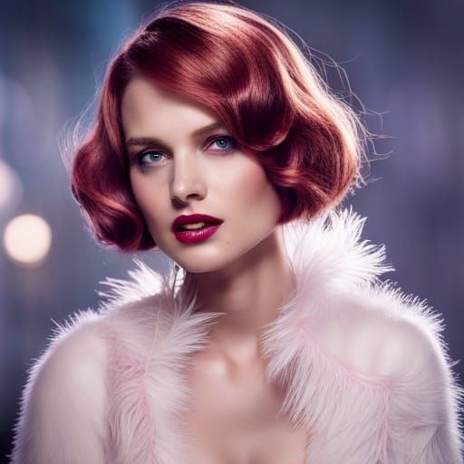 Androgynous Woman in Pink Babydoll and Feathered Robe