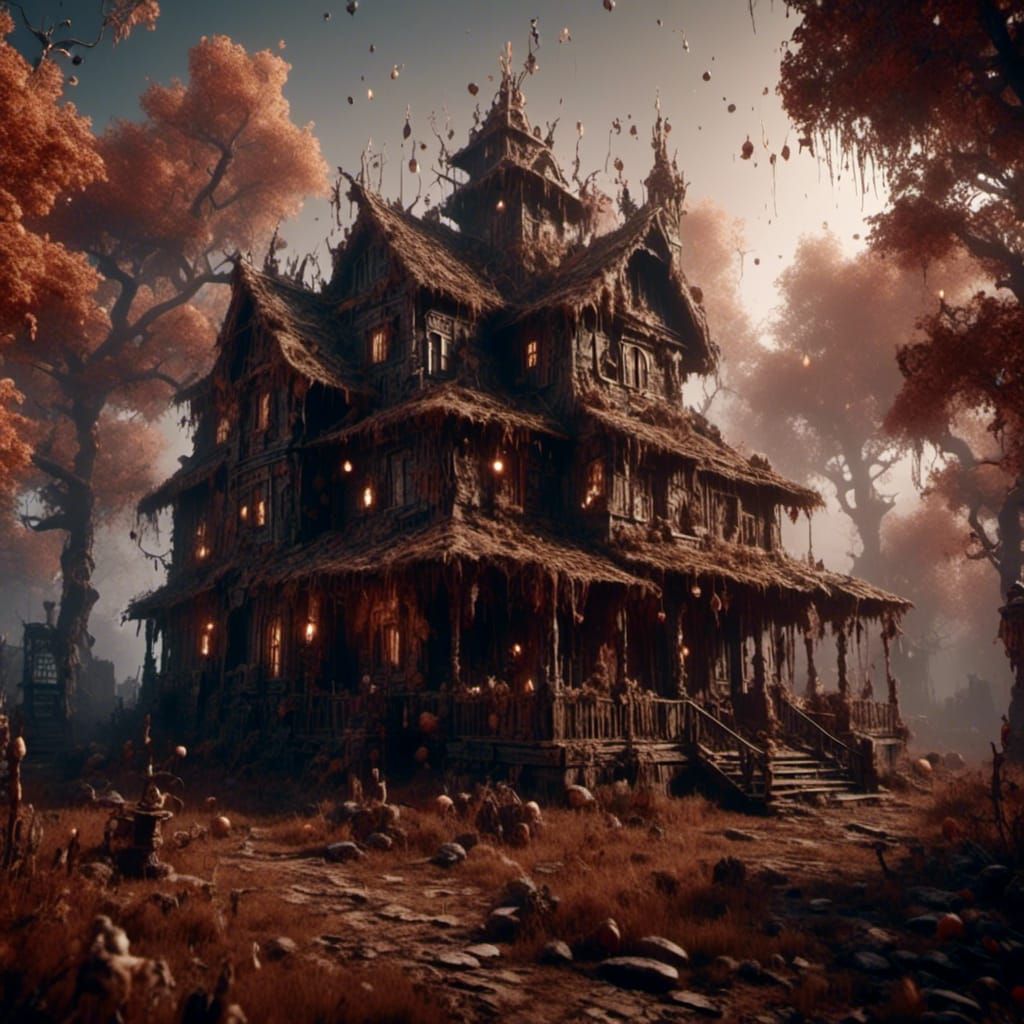 Creepy Motel with Glowing Runes in 3D Cinematic Style