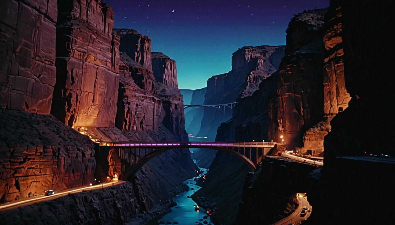 Dystopian Cityscape in Canyon: Cinematic Film Still