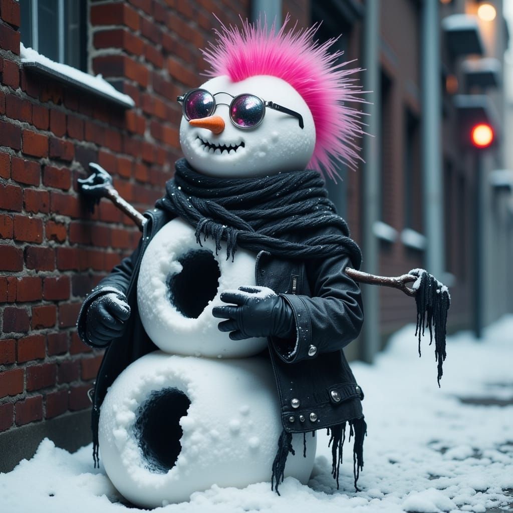 Rebellious Snowman in Cyberpunk Style