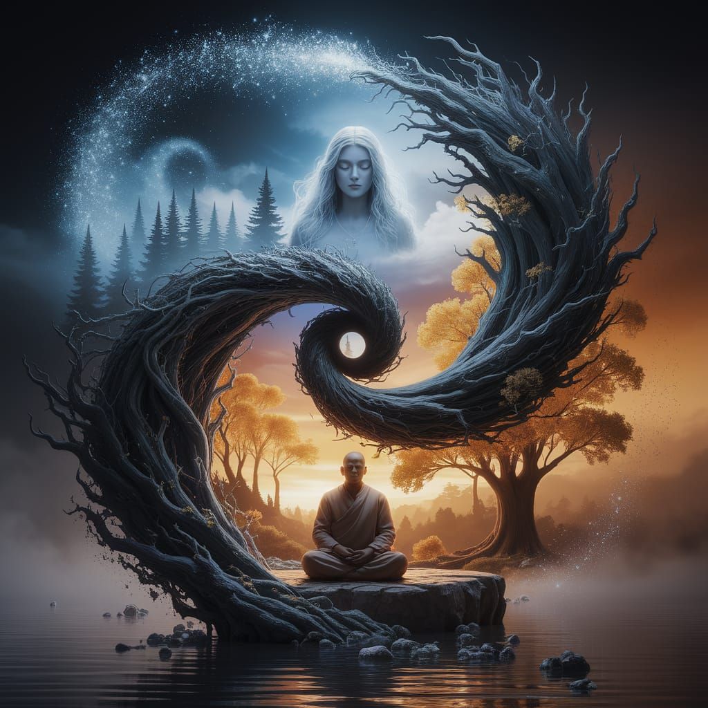 Yin-Yang Nature Composition in Ethereal Fantasy Style