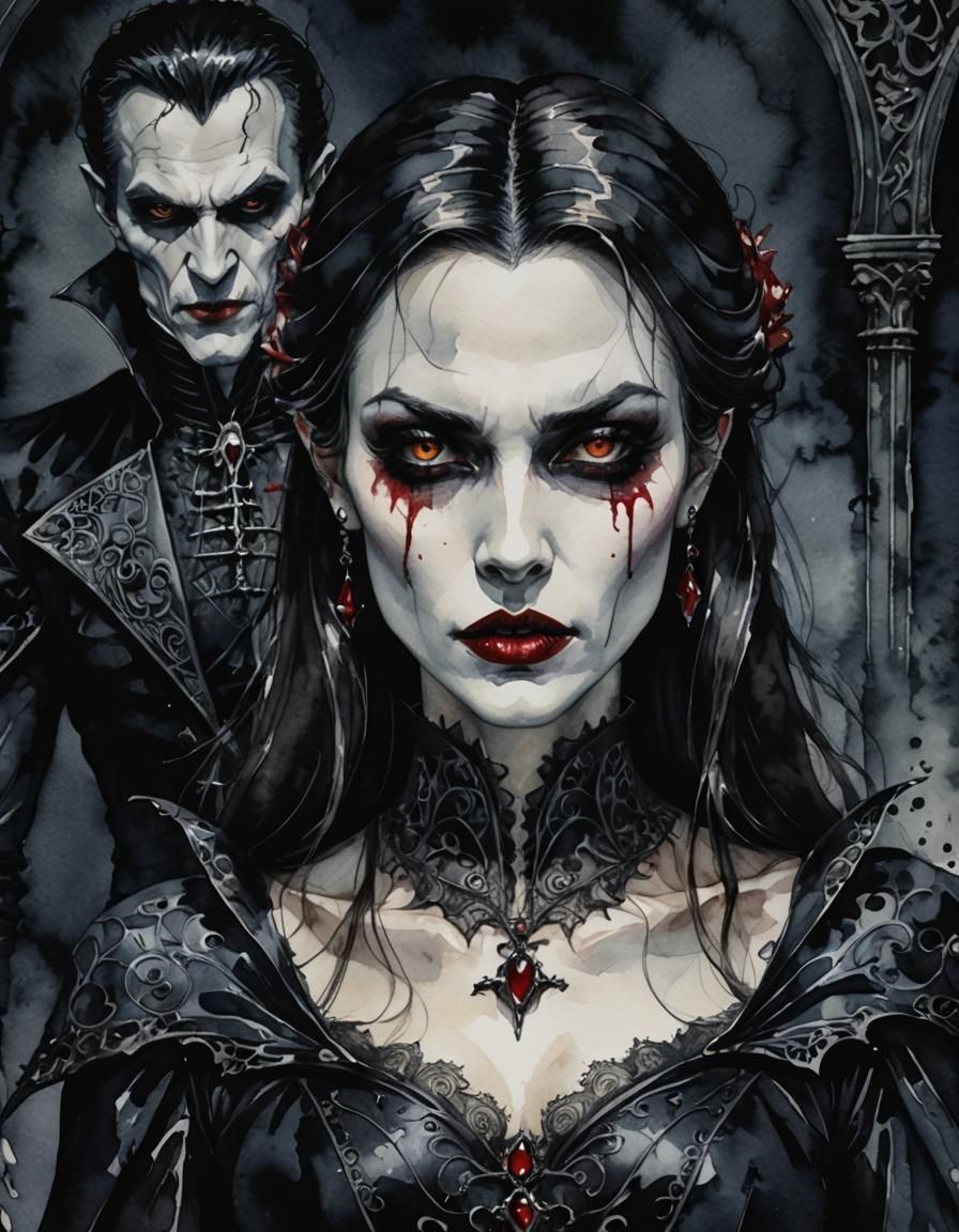 Gothic Vampire Watercolor Illustration