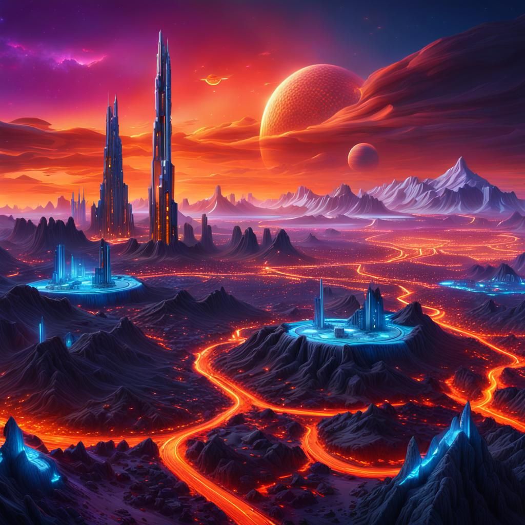 Neon Sci-Fi Cityscape on Glacial Iceland