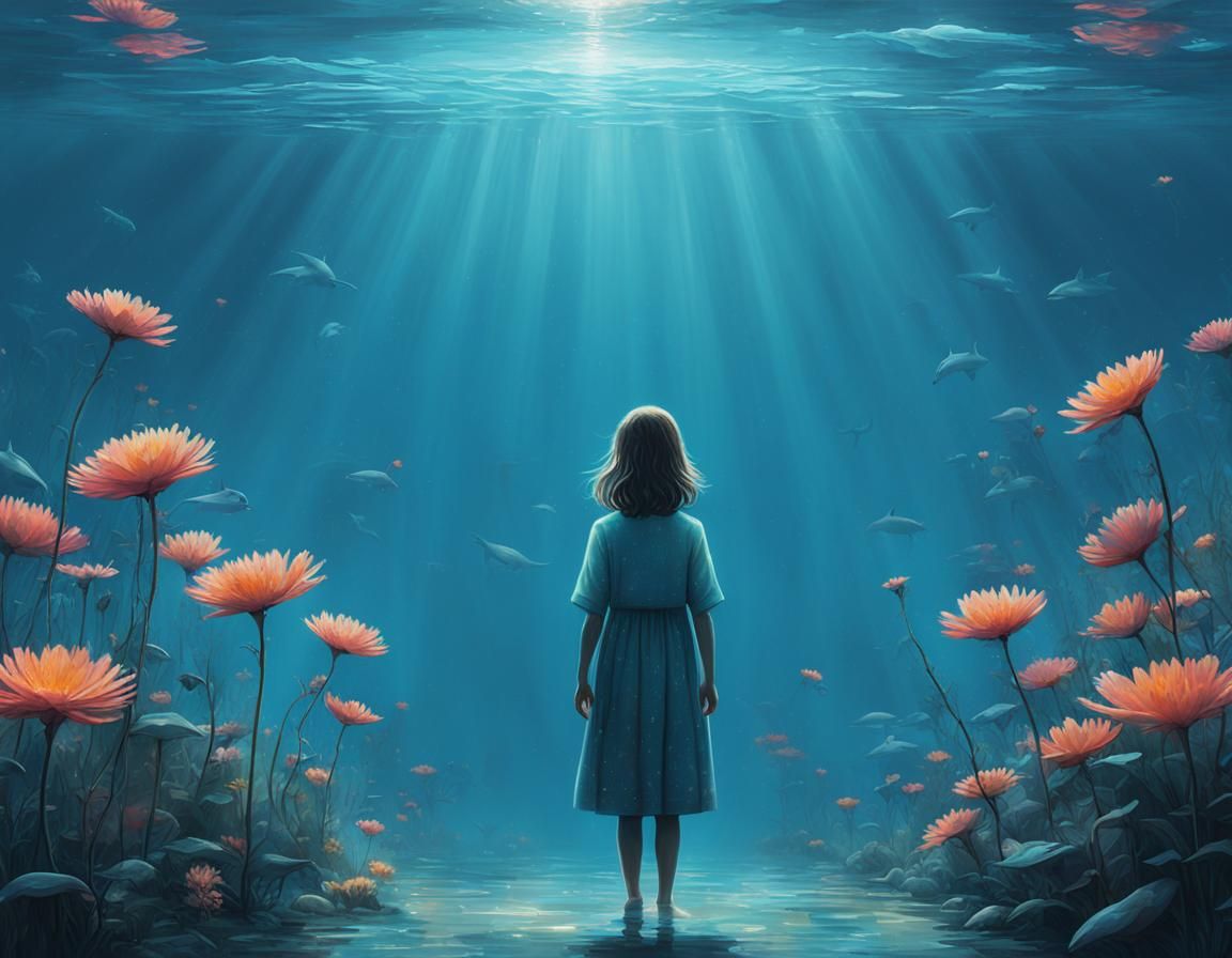 Ethereal Girl in Floral Dreamscape: Abstract Surreal Art