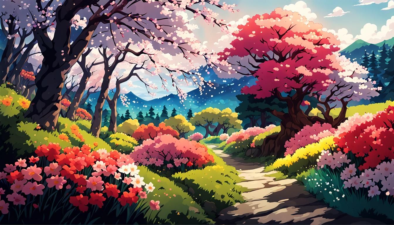 Spring Landscape in Striking Anime Style