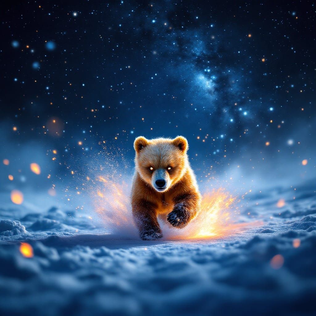 Blazing Grizzly Cub Charges Through Arctic Blizzard