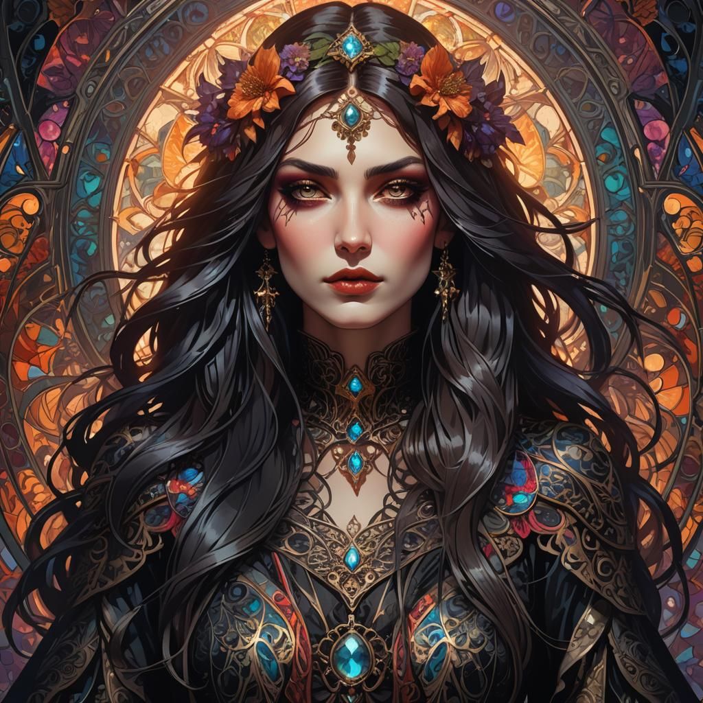 Gothic Woman Portrait in Art Nouveau Style