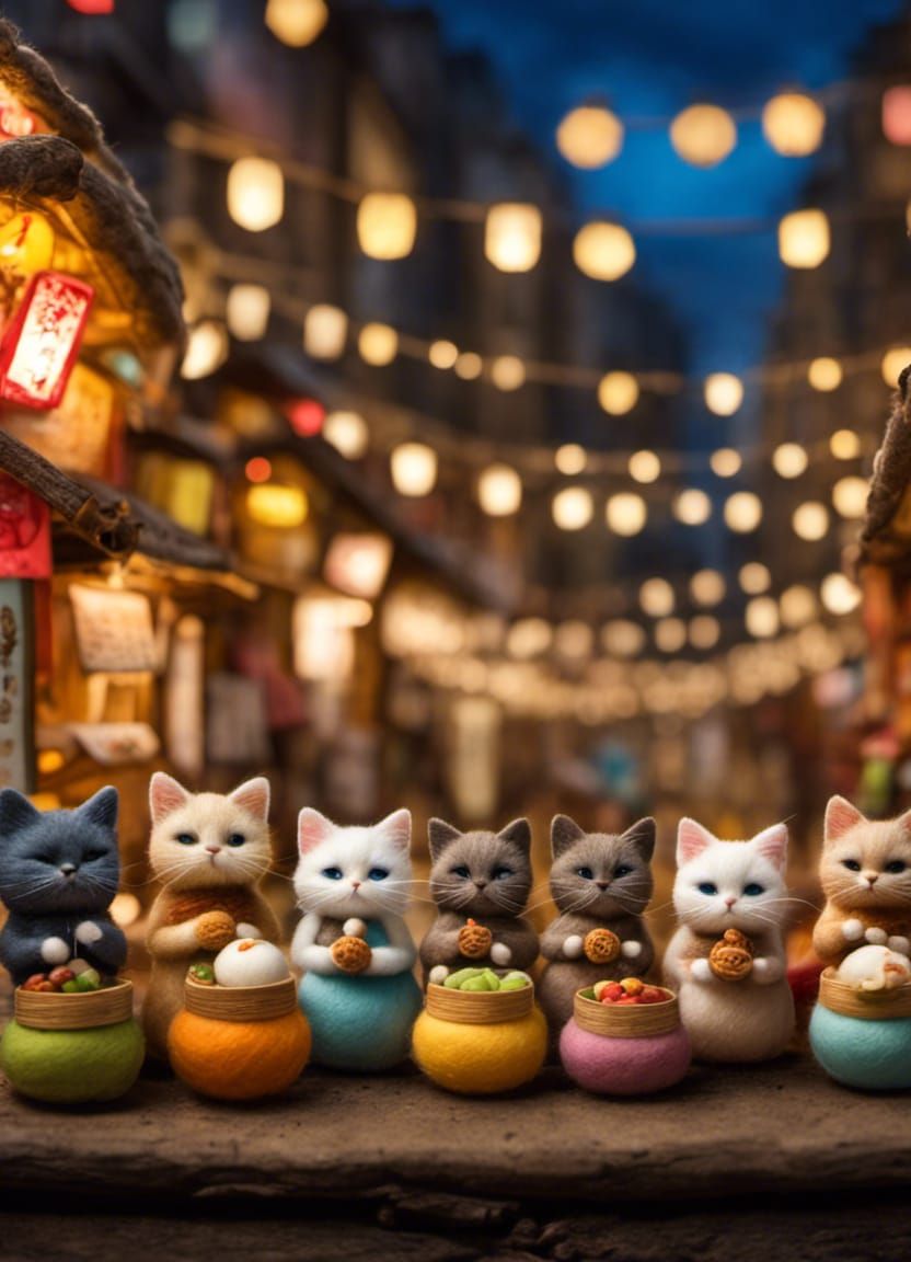 Needle Felted Cats at Night Market