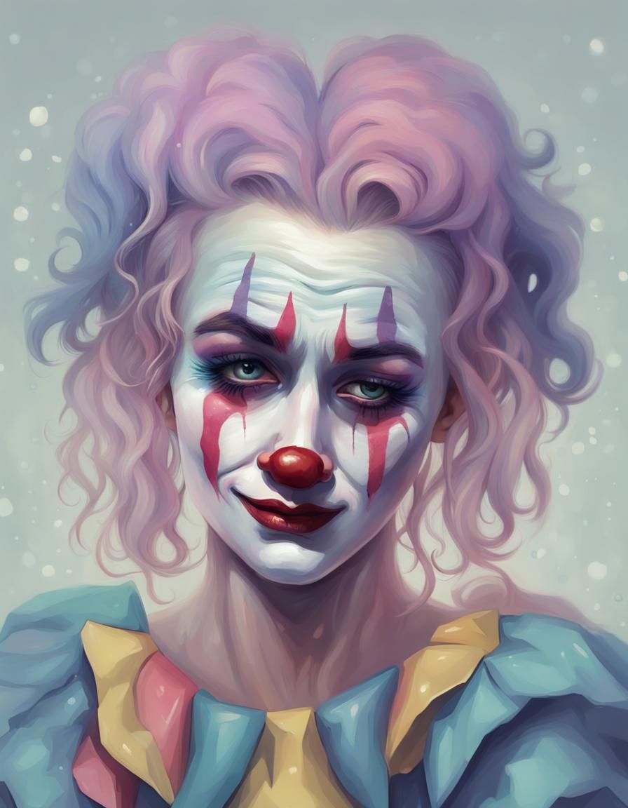 Crying Female Jester in Pastel Colors, 4K