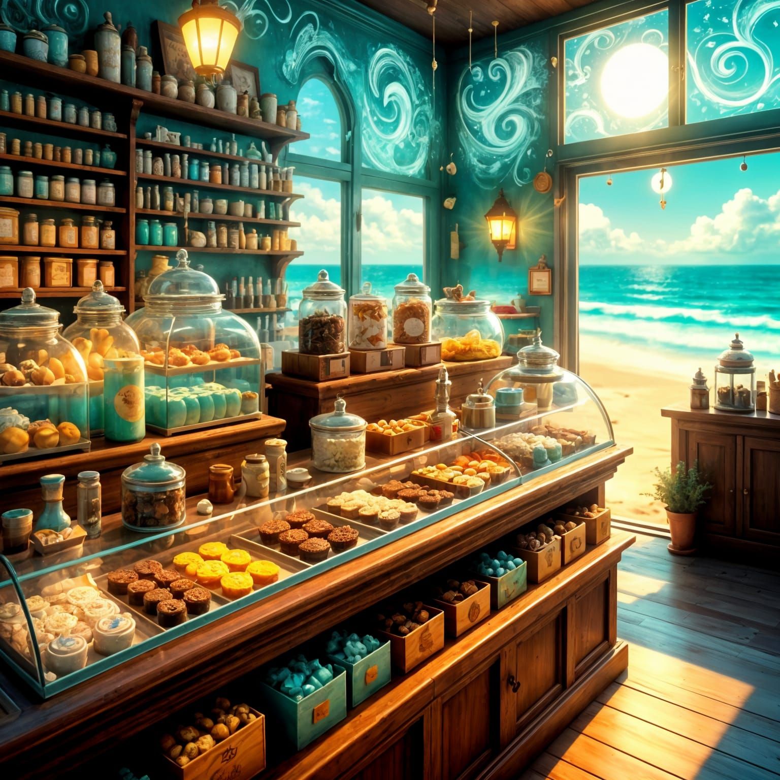 Whimsical Beachside Confectionery in Warm Wood Tones