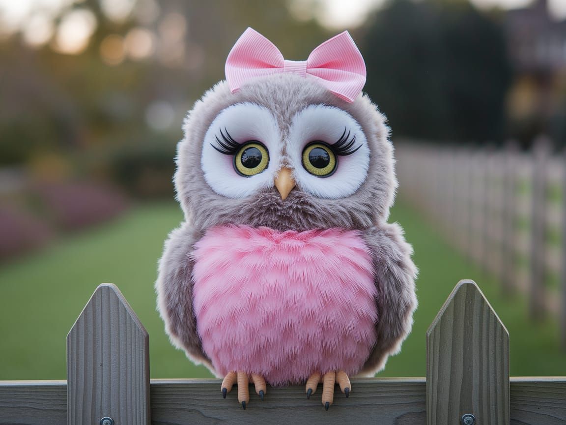 Whimsical Owl Perches on a Wooden Fence