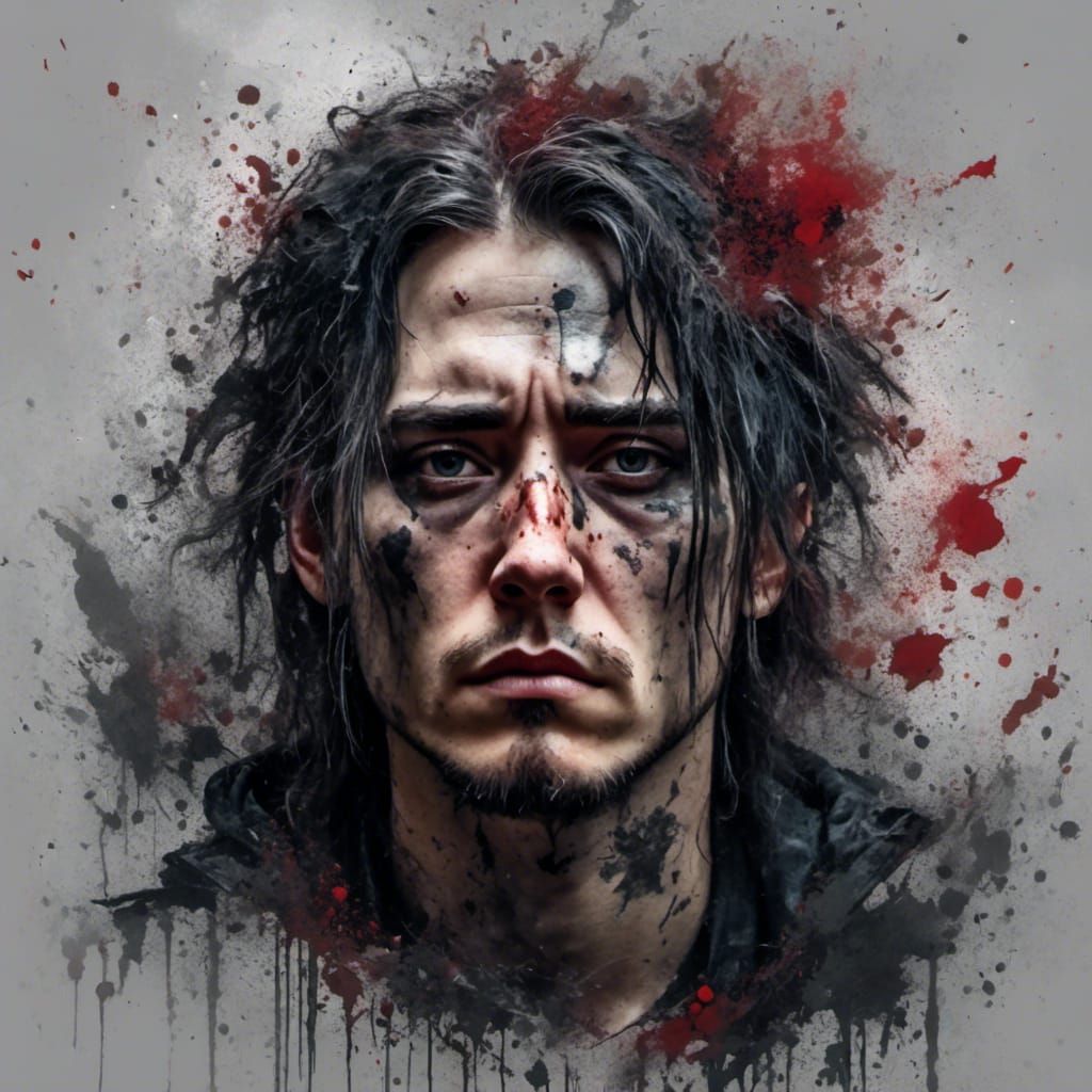 Sad Man Portrait in Hyperdetailed Style