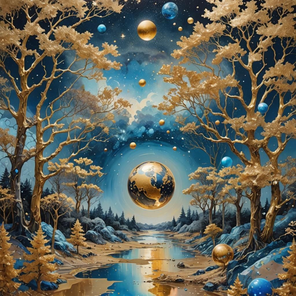 Surreal Galactic Double Exposure Landscape in Mixed Media