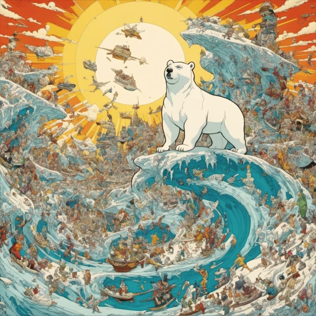 Polar Bears in Hairy Who Style on Arctic Ice