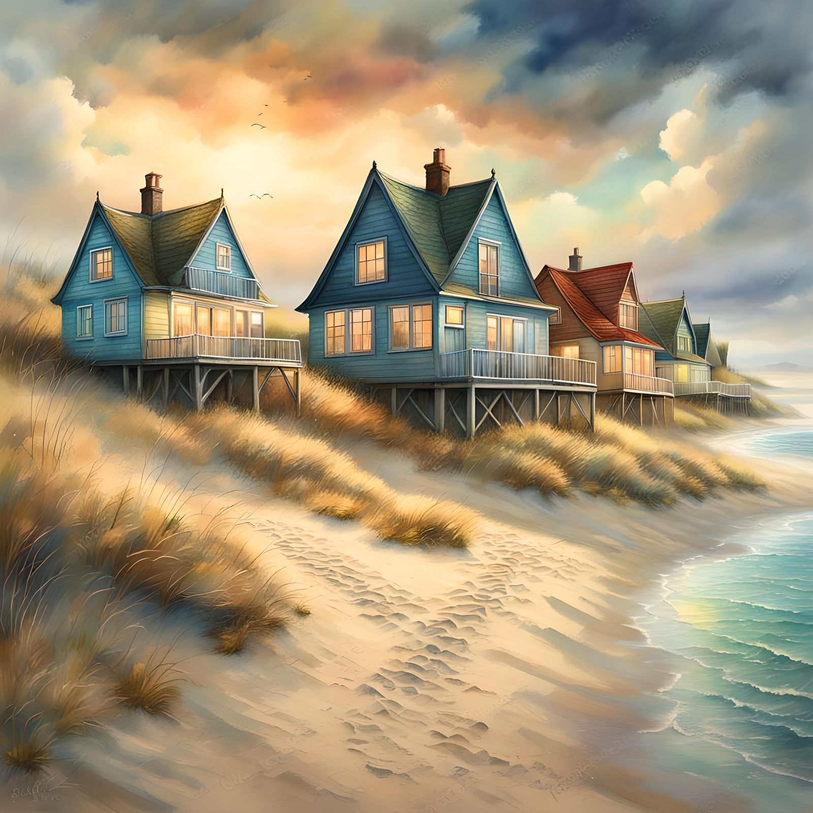 Coastal Cottages: Soft Pastel Watercolor Painting