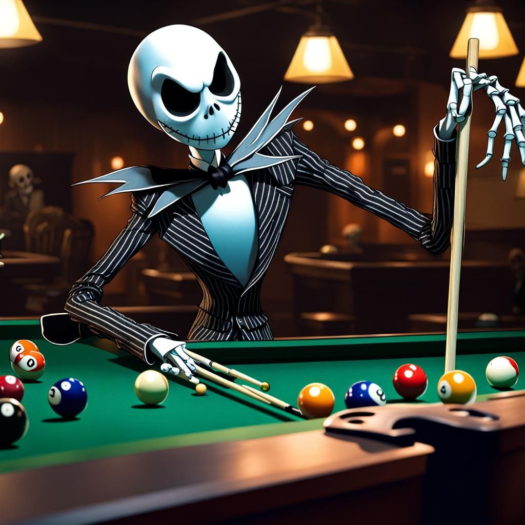 Jack Skellington Plays Pool at Billiards Hall