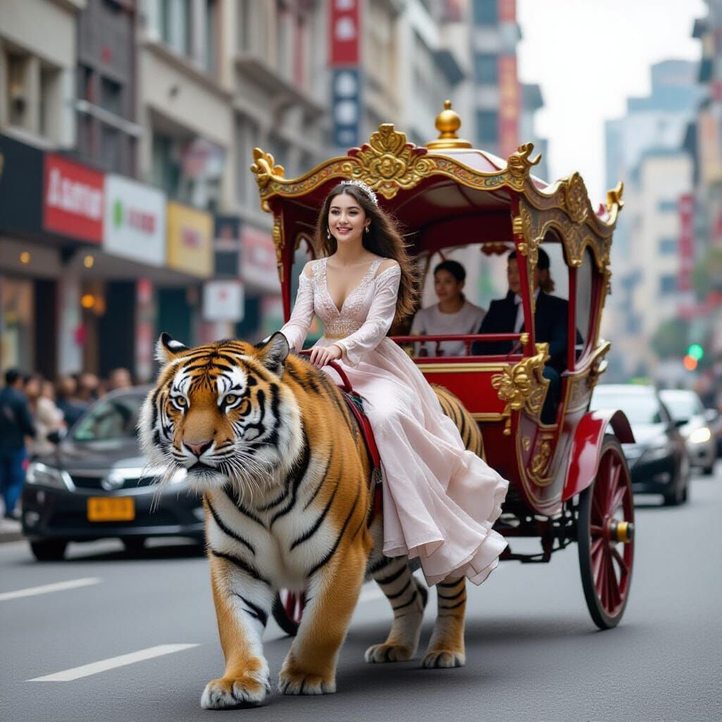Girl's Tiger Ride in Dragon Carriage