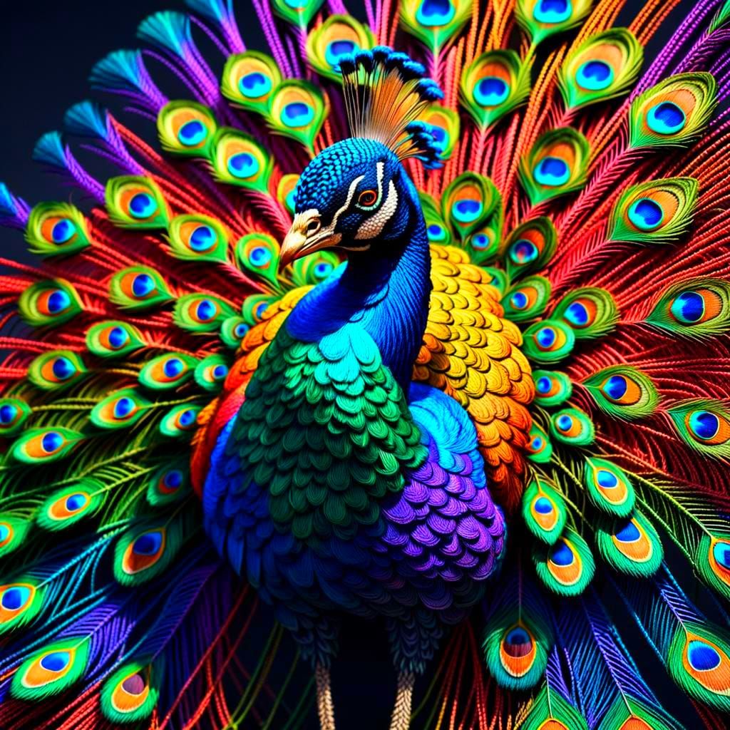 Colorful String Peacock: Hyperdetailed 8K Concept Art