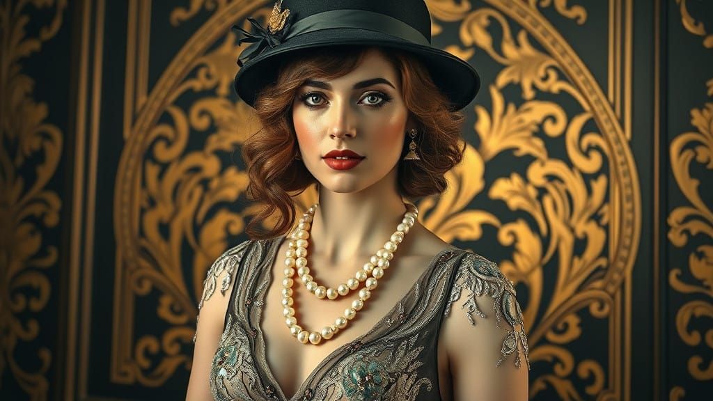 Elegant Flapper Woman in Art Deco Opulence