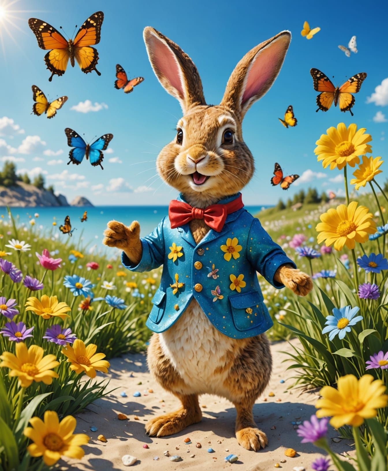 Joyful Rabbit in Vibrant Spring Meadow