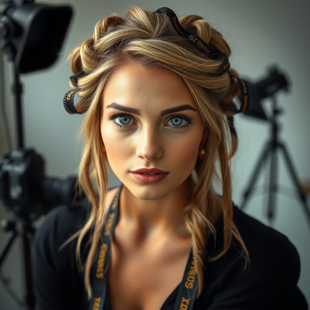 Camera Lens Woman Portrait in Photorealistic Style
