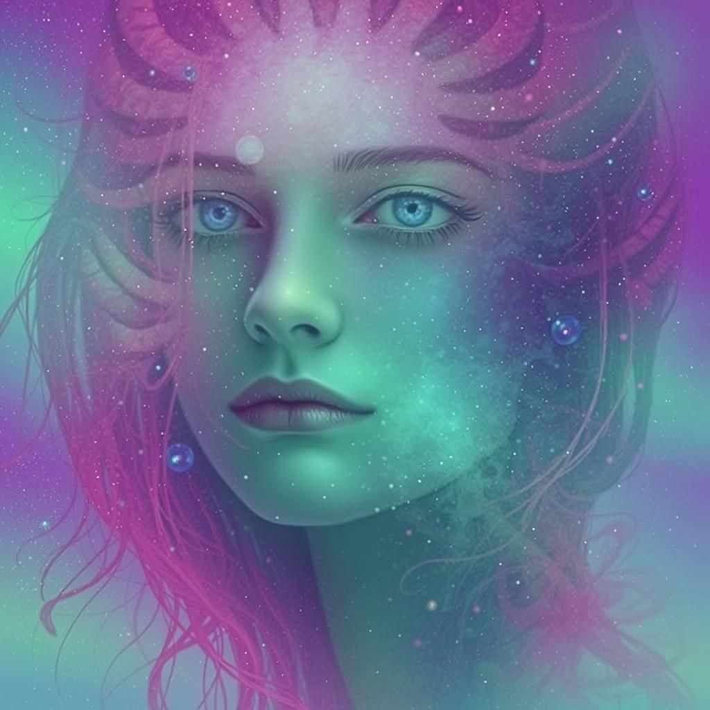 Ethereal Woman Formed from Stardust in Dreamlike Art