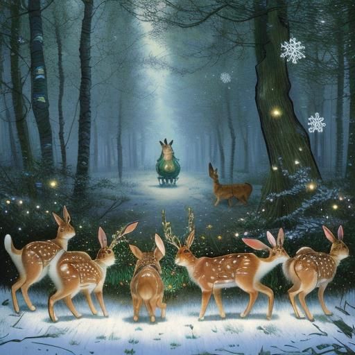 Magical Christmas Forest Dance: Storybook Illustration