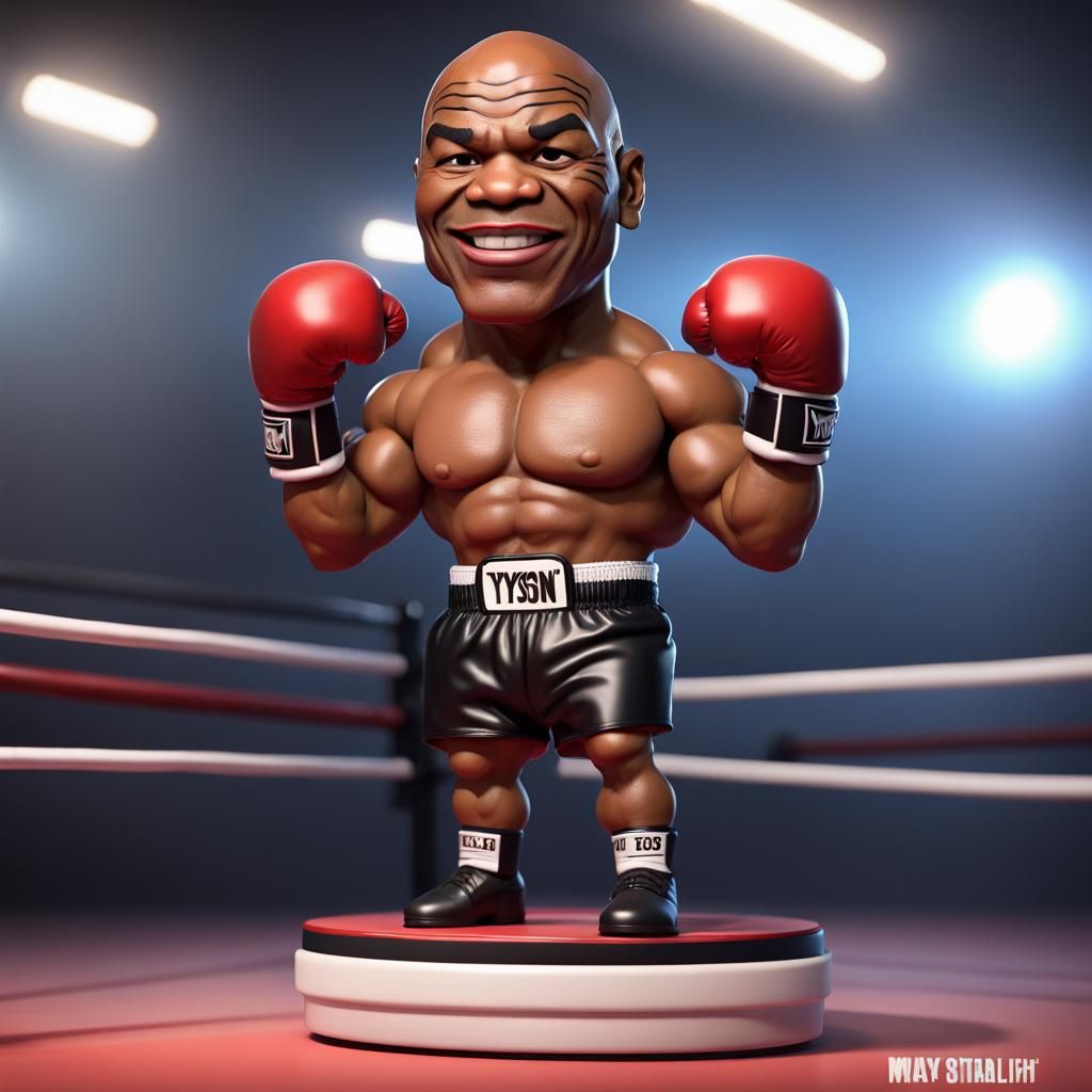 Mike Tyson Bobblehead in Boxing Ring, 3D Digital Art