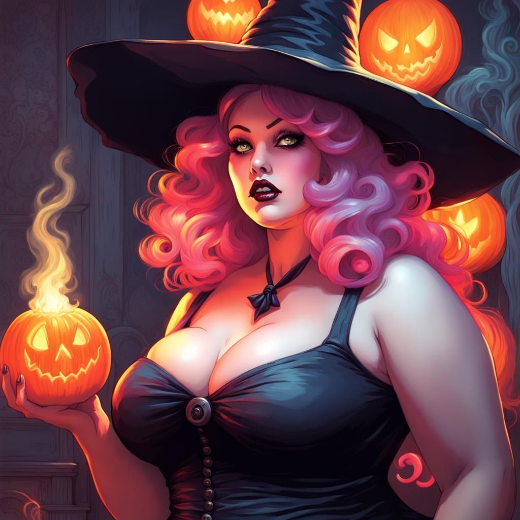Kawaii Plus Size Witch in Horror Style