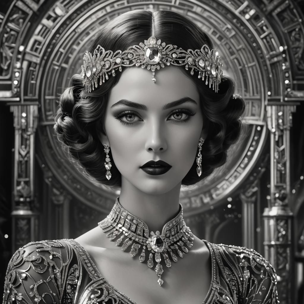 Art Deco Portrait of a Woman in Black and White