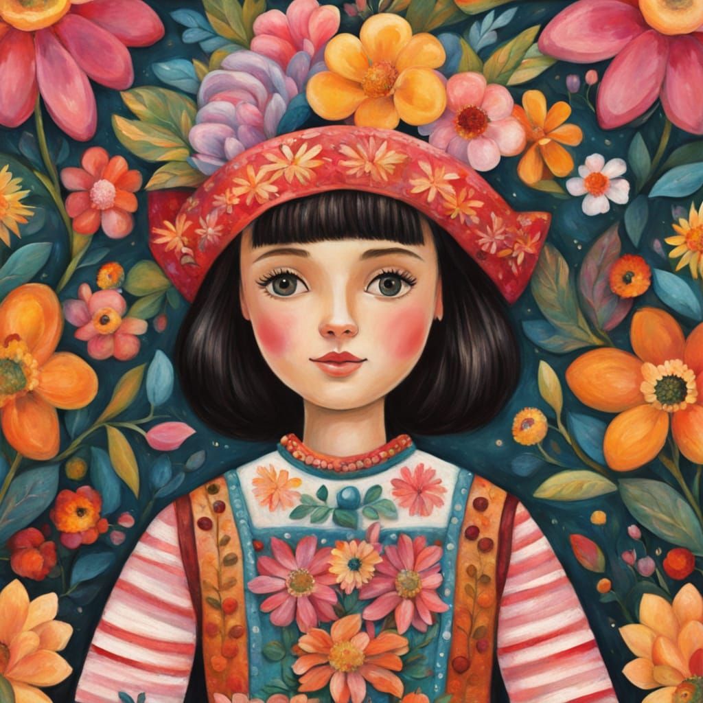 Barbie in Whimsical Folk Art Style