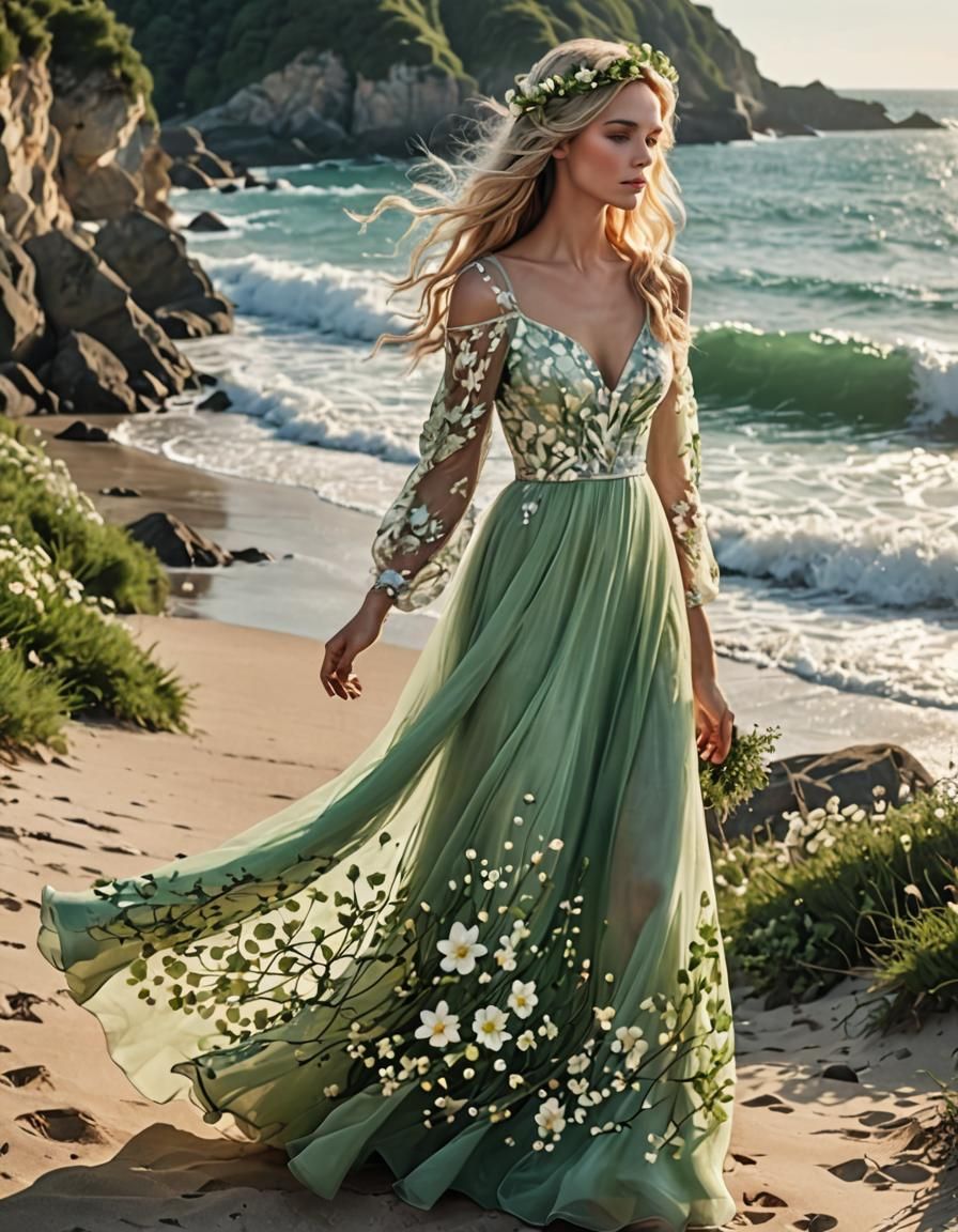 Lady with Long White Hair on Fantasy Beach