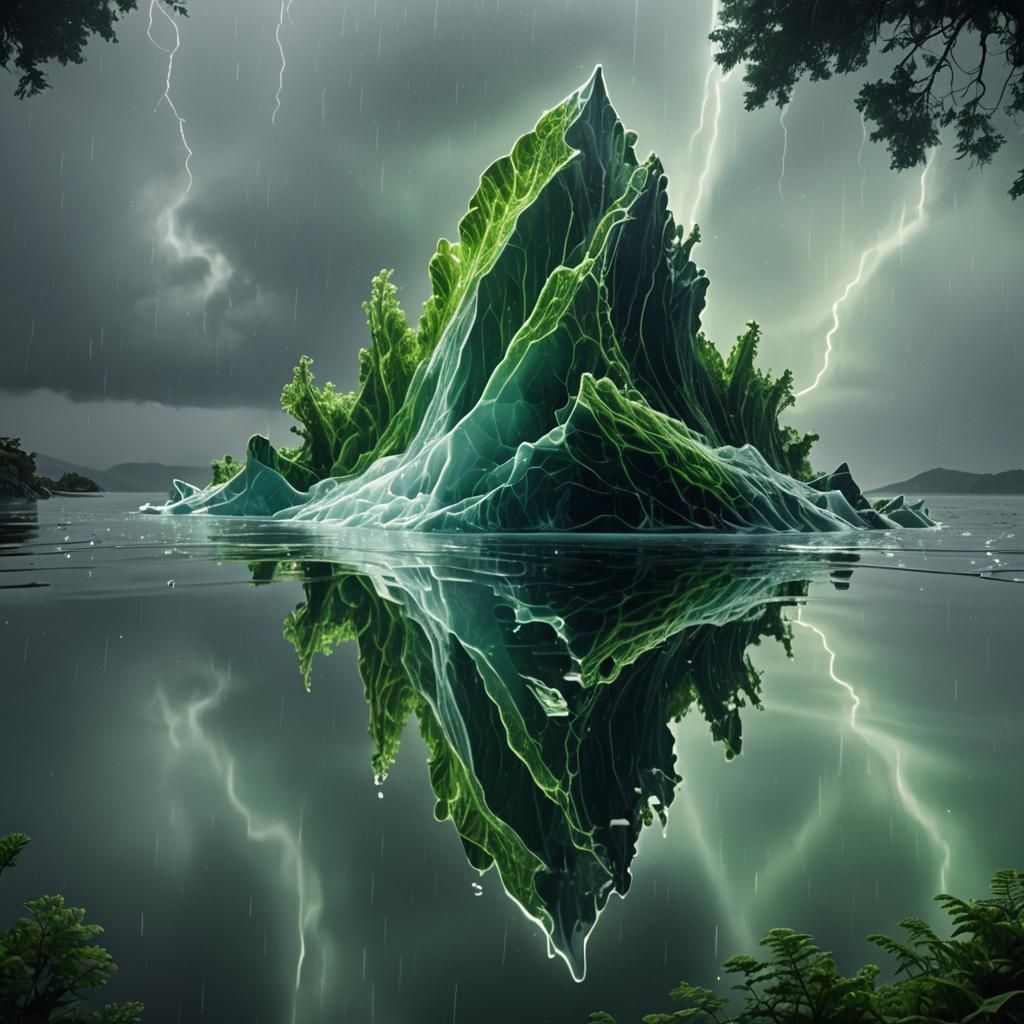 Neon Reflections on Iceberg During Storm