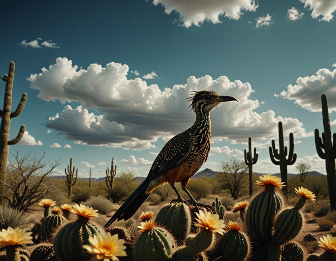 Vibrant Desert Encounter: Roadrunner and Rattlesnake on a Su...