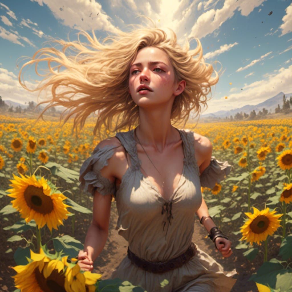Girl in Sunflower Field: Cinematic Digital Painting