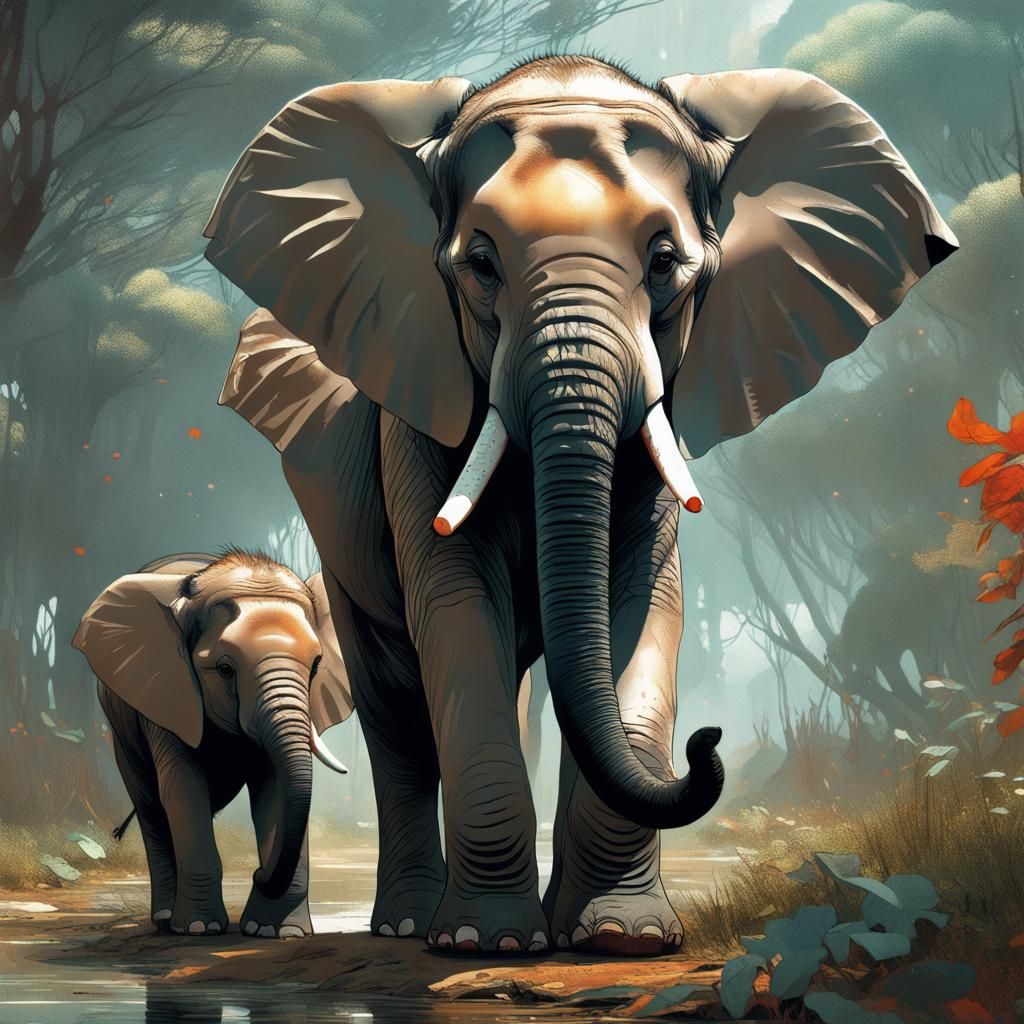 Opulent-Eyed Elephant: Detailed Fantasy Concept Art