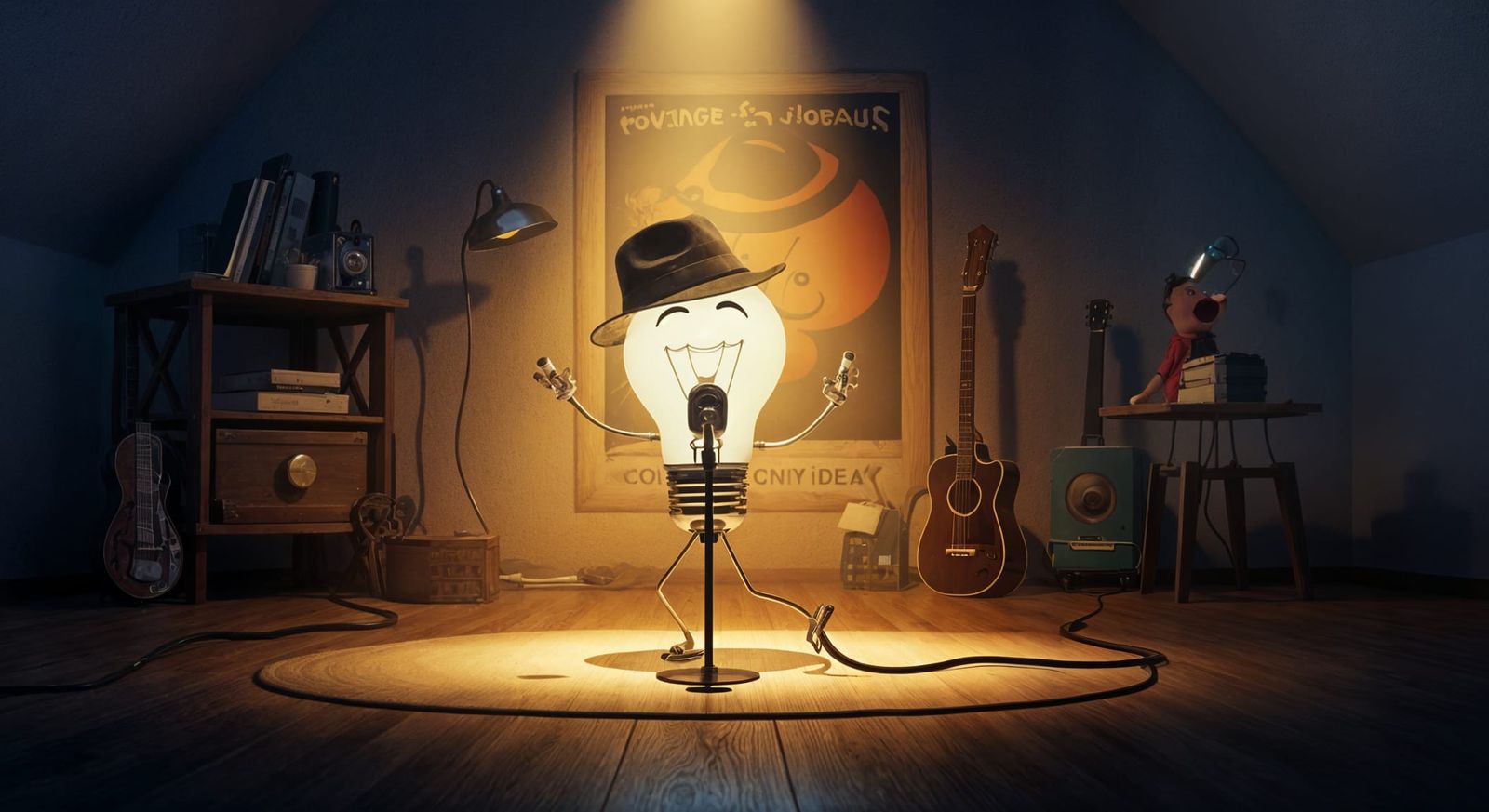 Pixar-Style Light Bulb Rockstar Serenade